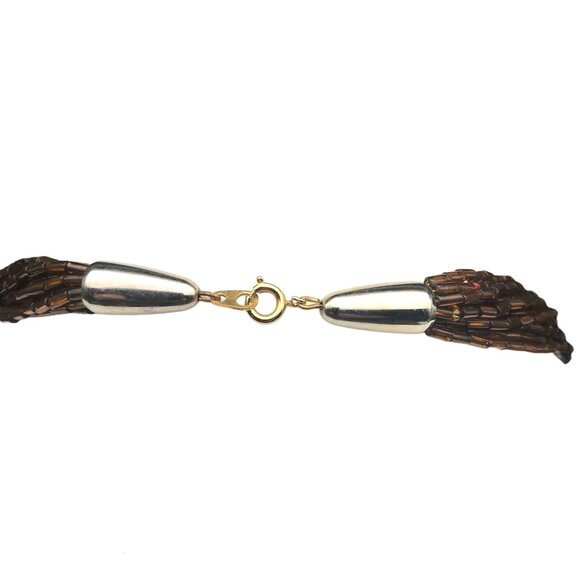 Vintage Torsade Necklace with Chunky Silver Pendant Slide, Pierced Leaf - Picture 6 of 6